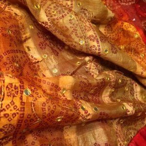 Indian/Pakistani/Bollywood Mirrorwork Gharchola/Bandhini Style Saree & Blouse